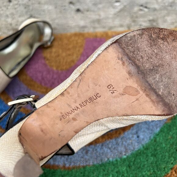 Banana Republic Heels Size 6.5 Natural Woven Jute Slingback Almond Peep Toe - Picture 6 of 6